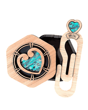 Mothers Day Gift Set - Paua Heart Hexagonal Box & Mums Paua Heart Book Clip