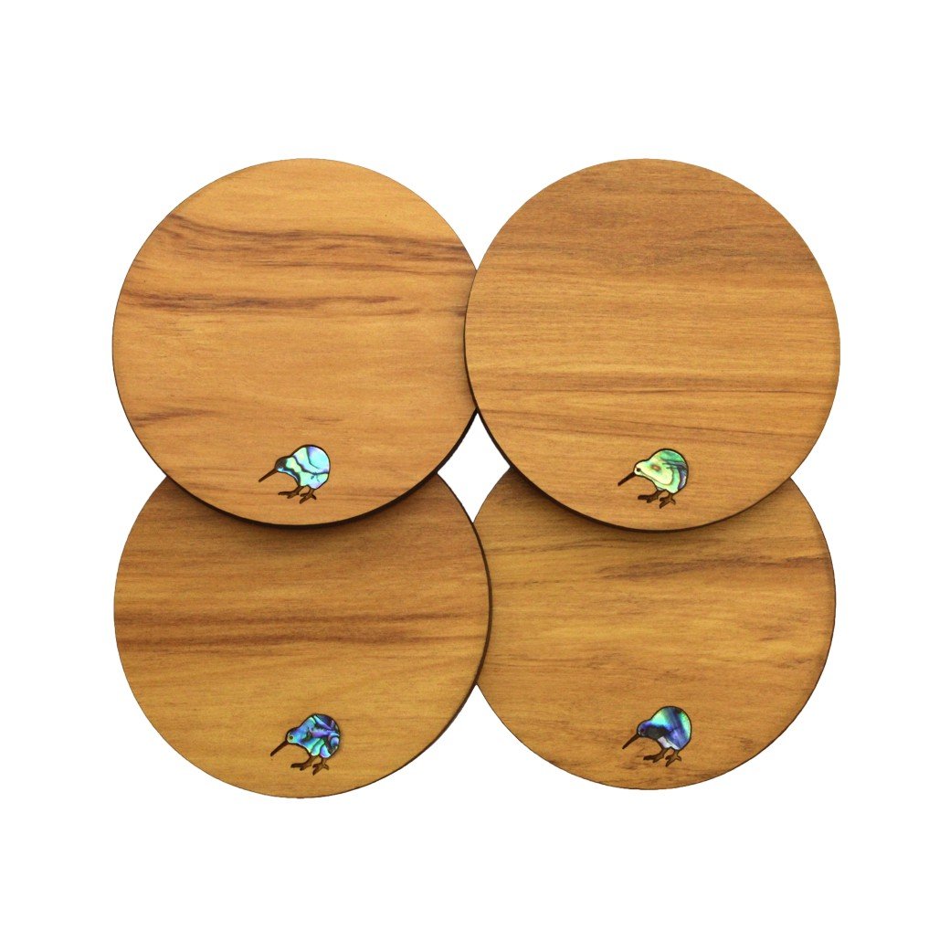 Paua Kiwi Rimu Coaster Set
